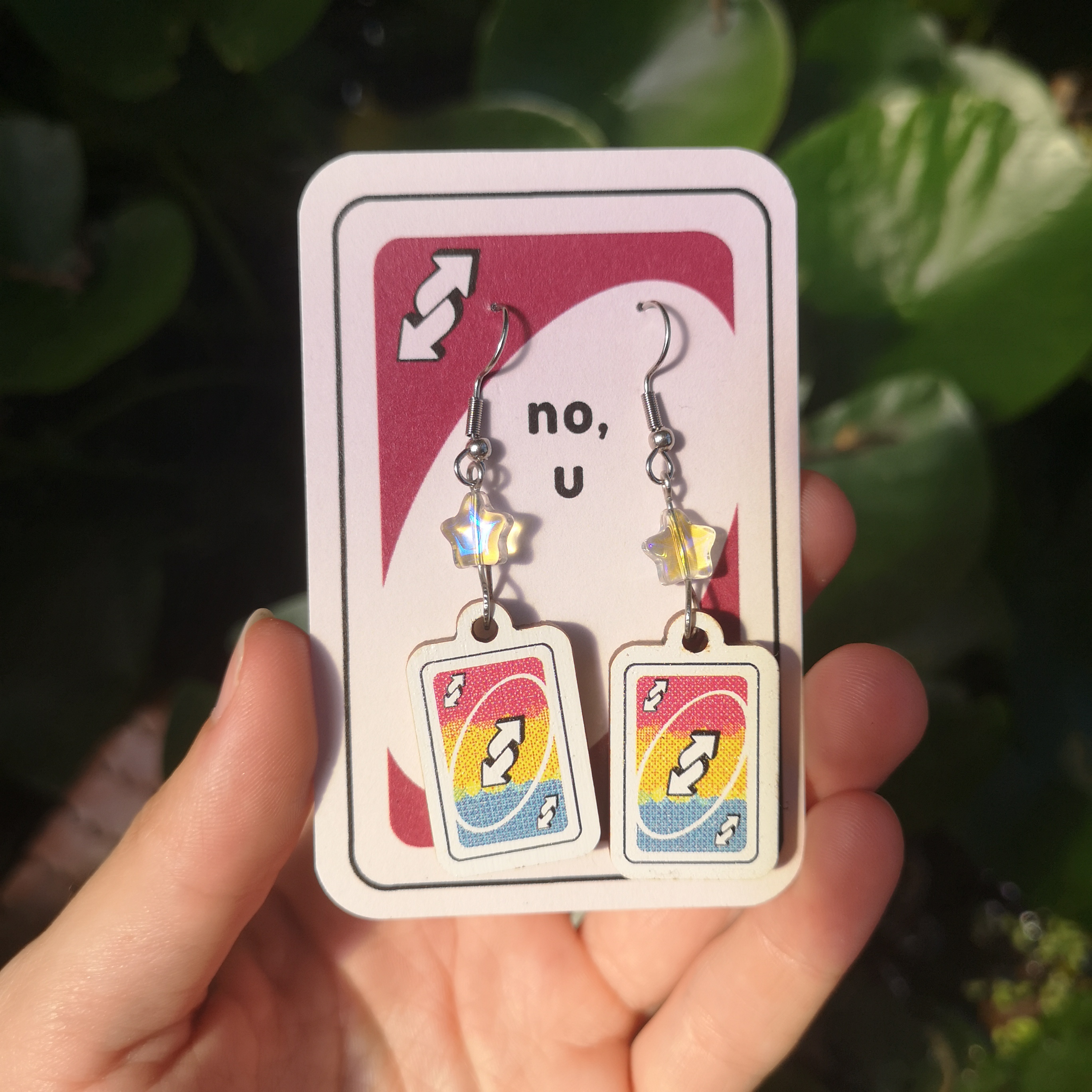 Uno Reverse Card Earrings with the Pansexual Flag