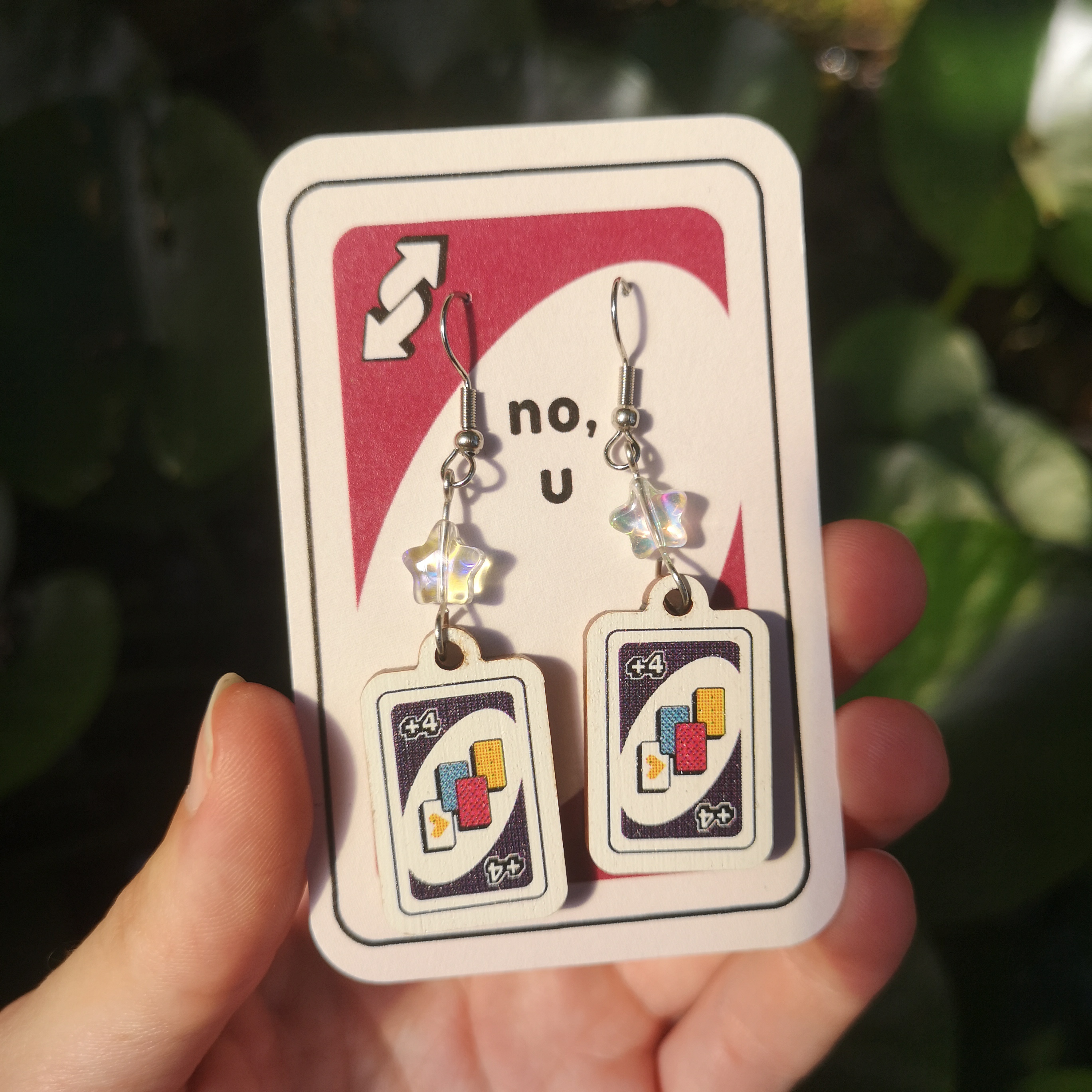 Uno Reverse Card Earrings with the Polyamorous Flag