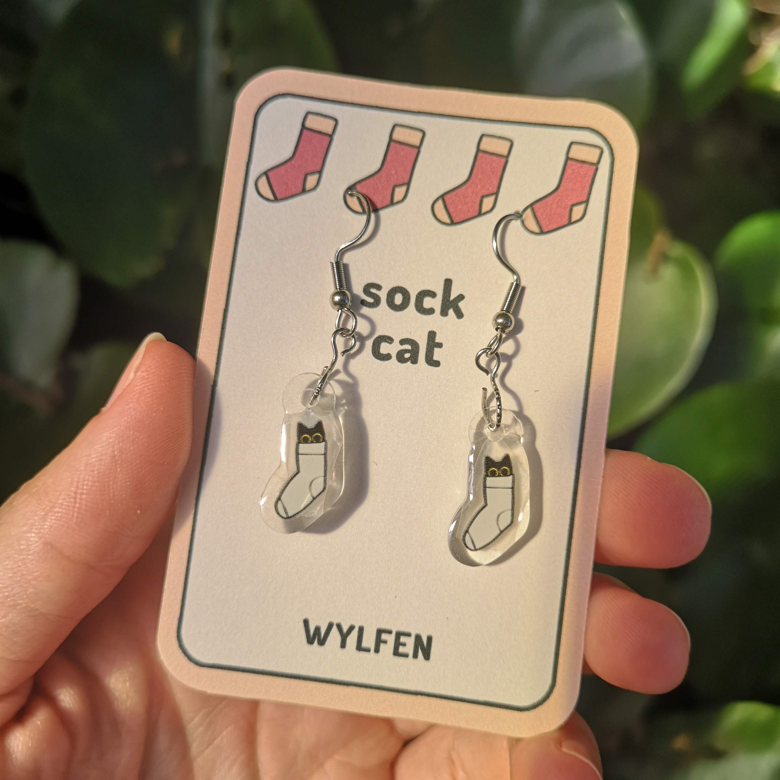 Funny Earrings with a cat in a sock