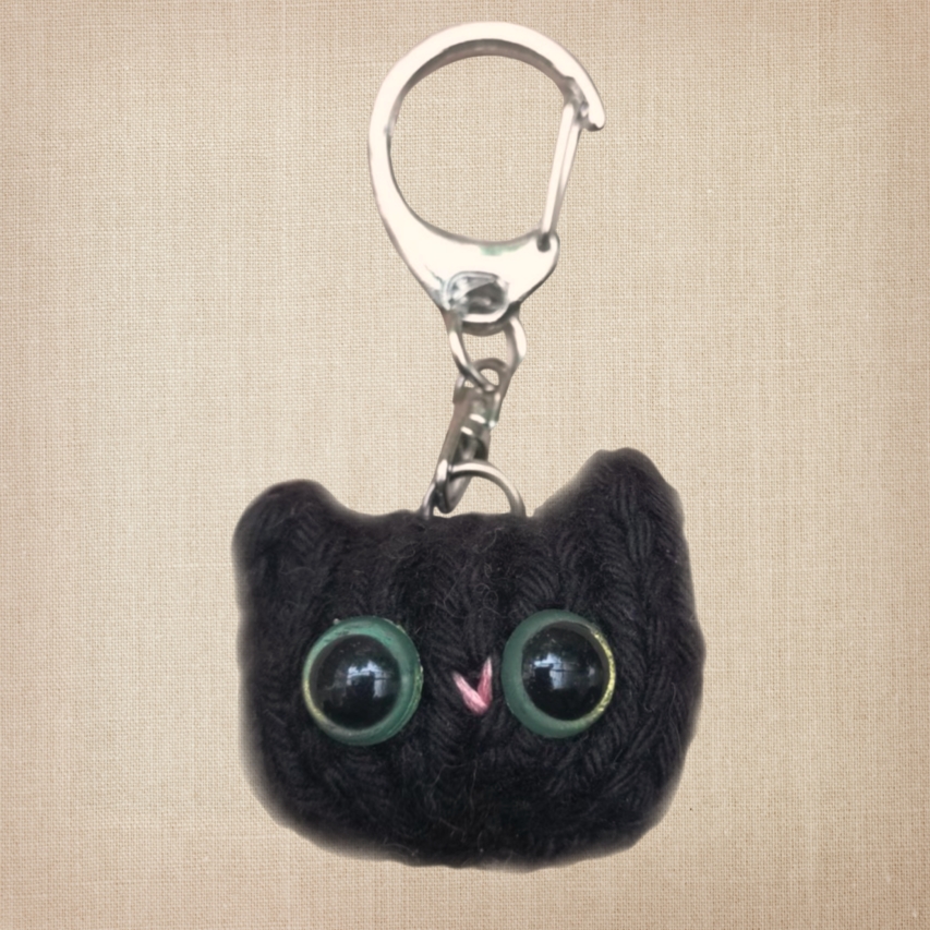 Knitted Cat Keychain of a black cat