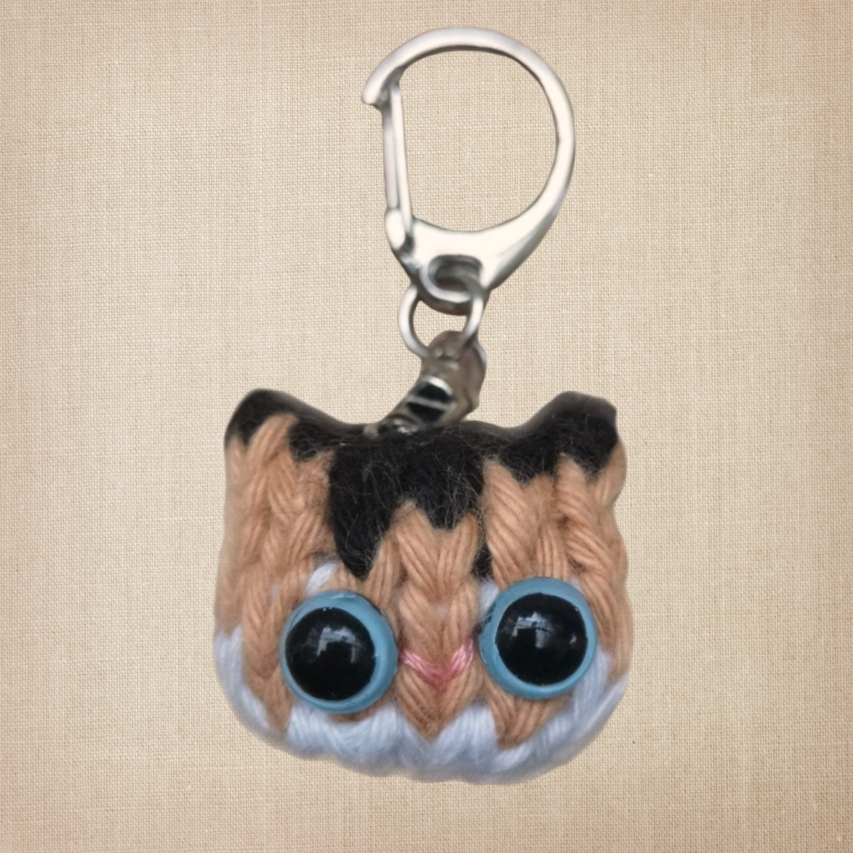 Knitted Cat Keychain of a calico cat