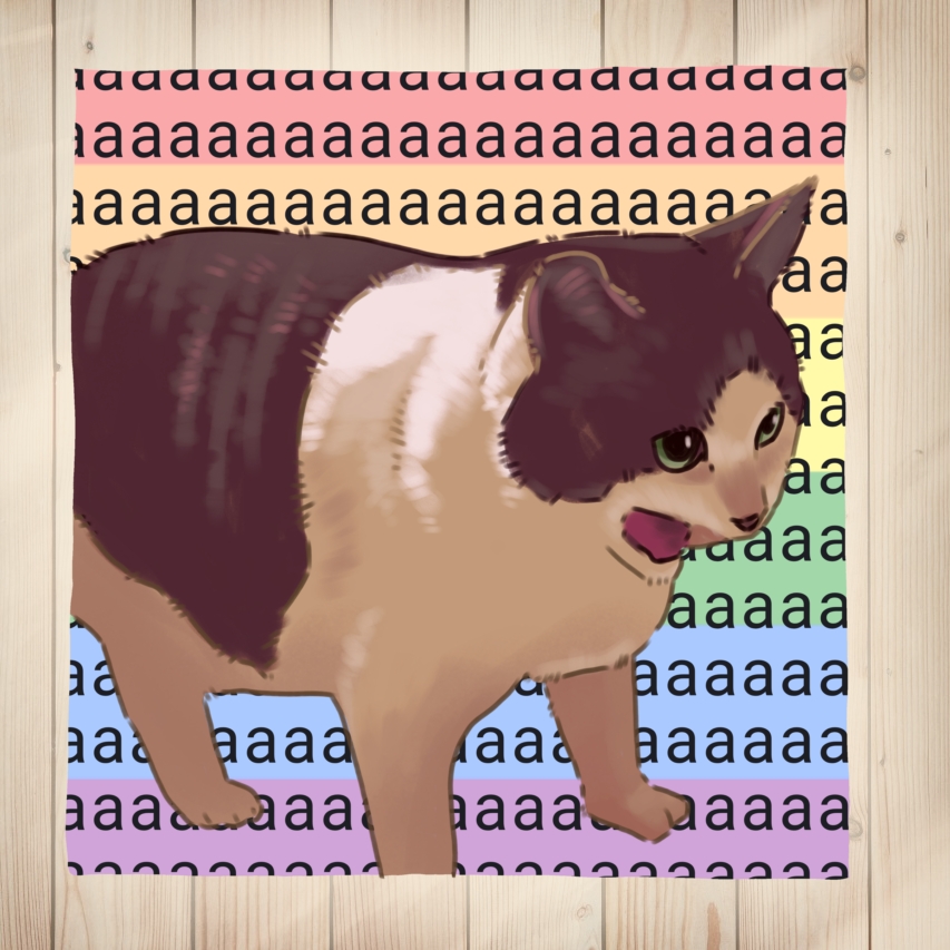 Funny Sticker of Screaming Cat Meme with Rainbow Flag
