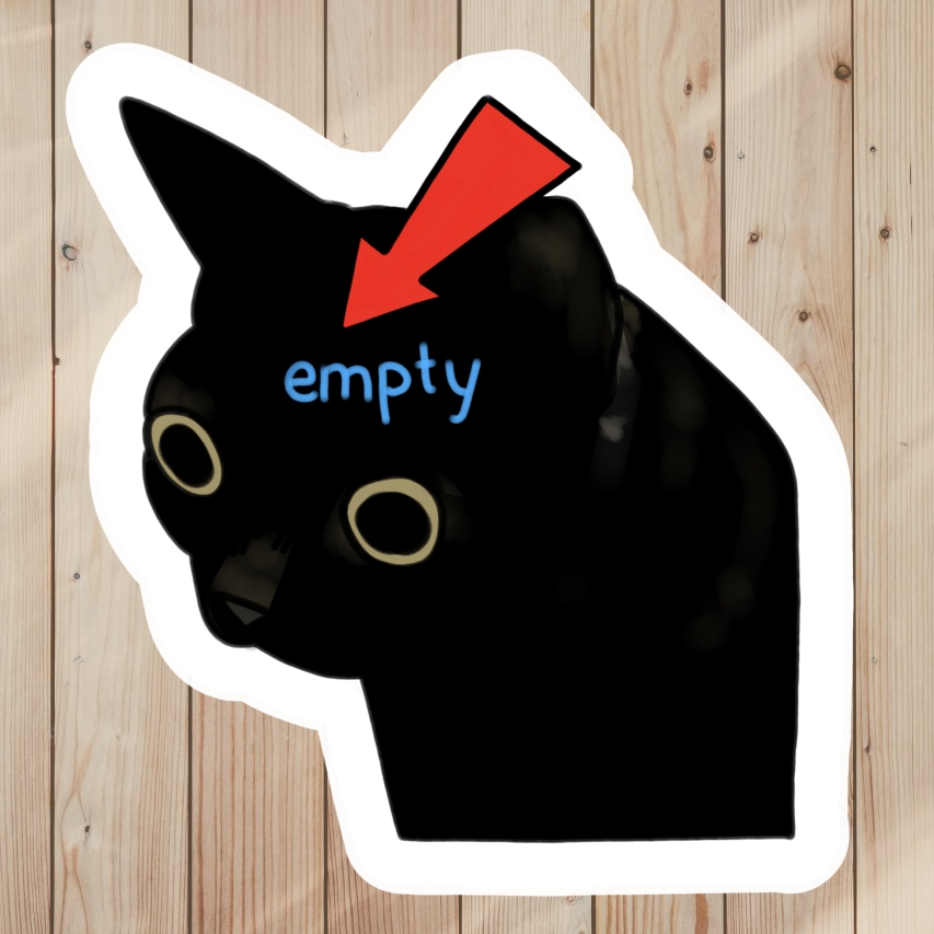 Funny Sticker of black cat, head empty meme