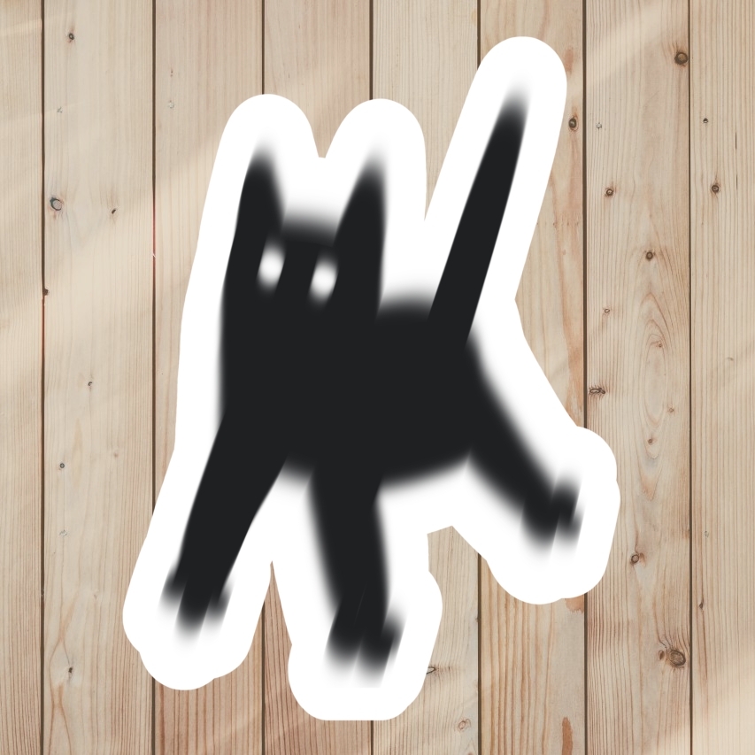 Funny Sticker of floating, vibrating black cat