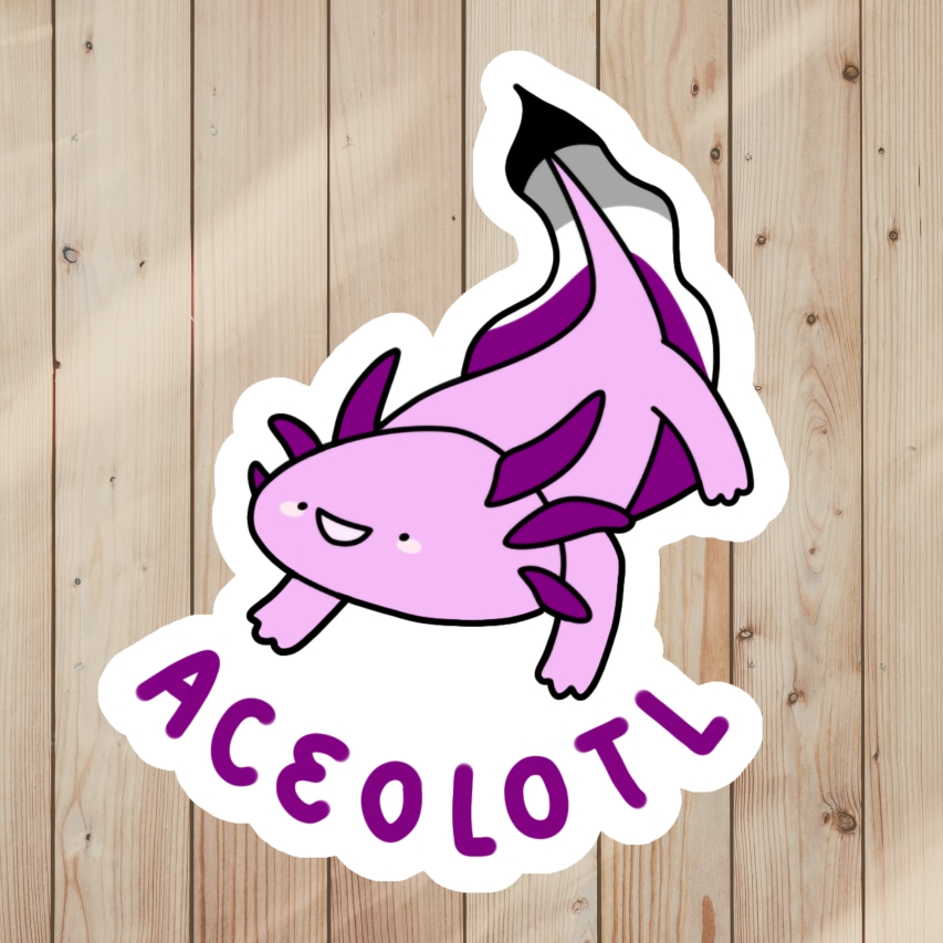 Cute Pride Pun Sticker of an asexual axolotl