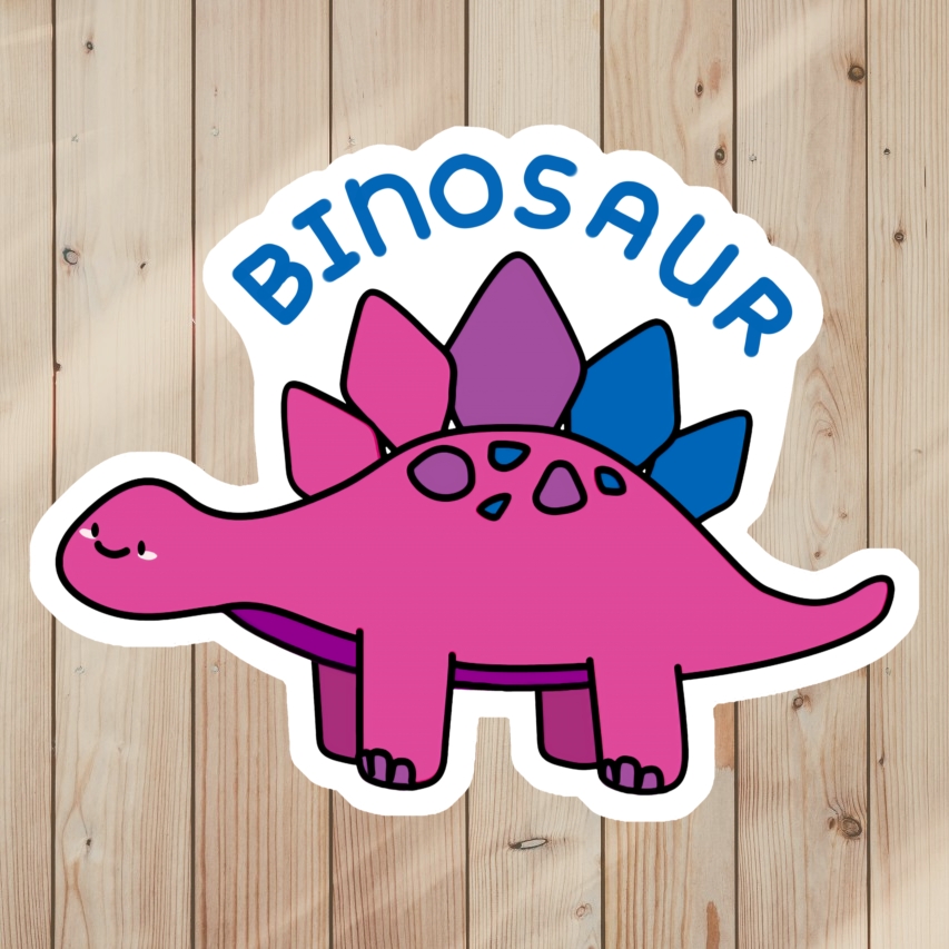 Cute Pride Pun Sticker of a bisexual dinosaur
