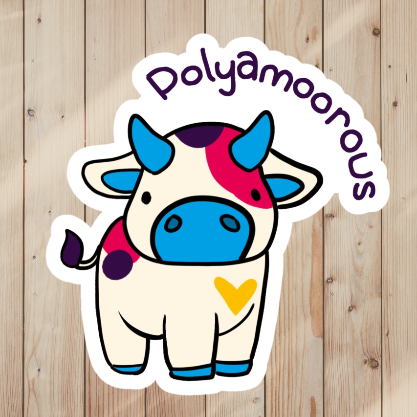Cute Pride Pun Sticker of a polyamorous cow