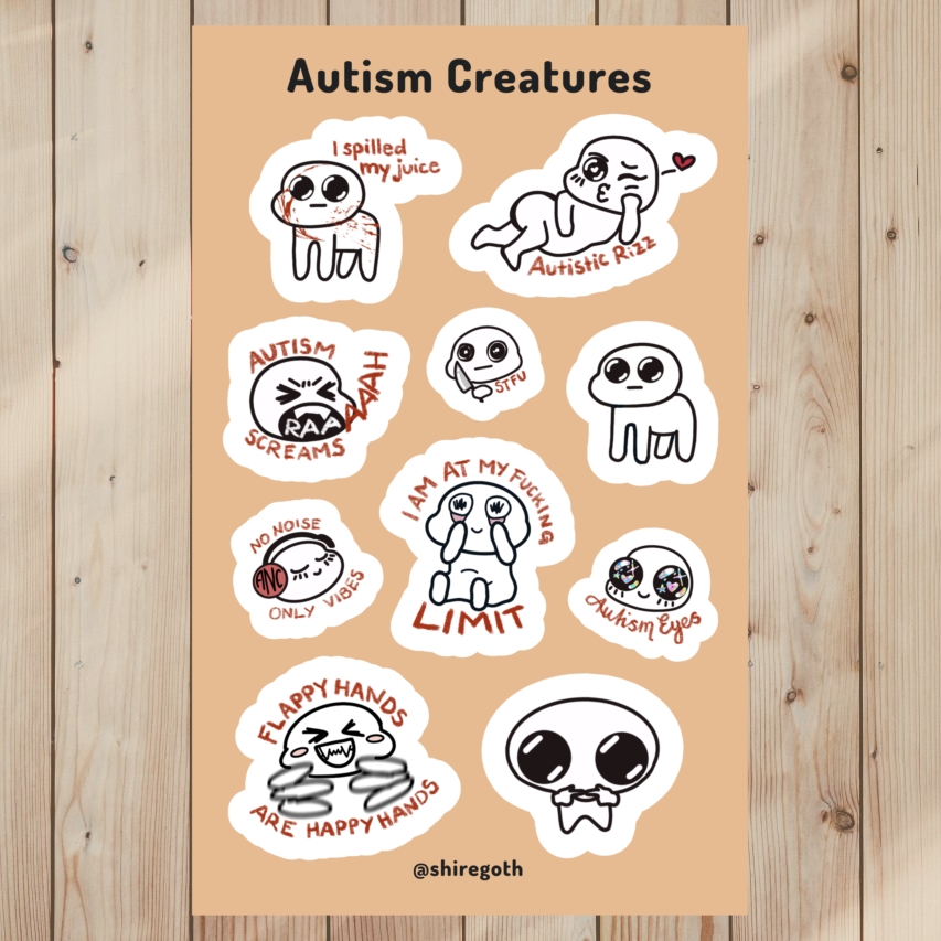 Relatable Sticker Sheet of Autism Creatures