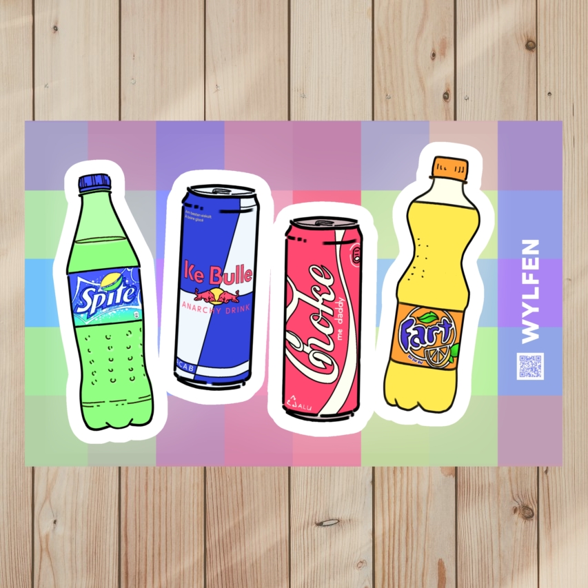 Funny Sticker Sheet of Drink Puns